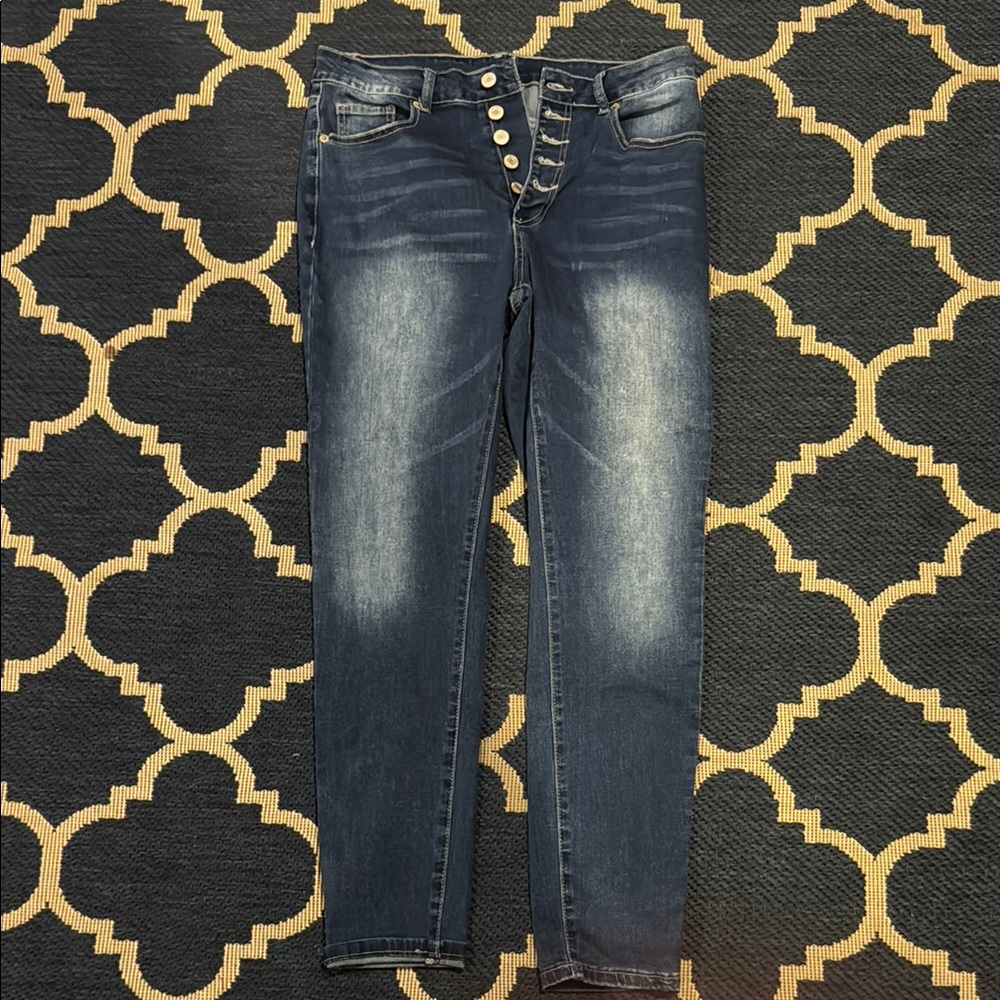Blue Skinny Jeans with Lace-Up Detail
